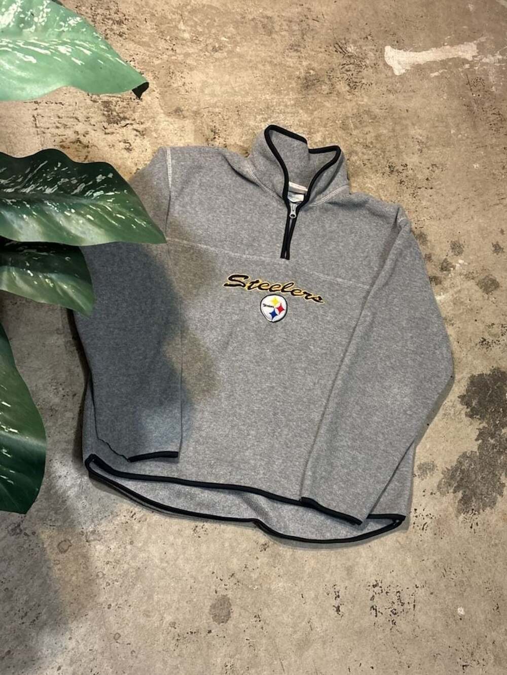NFL Pittsburgh Steelers Quarter Zip Fleece Size L Gray Embroidered Pullover